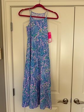 Lilly Pulitzer, girls size large maxi dress new, which tag mermaid it blue pink